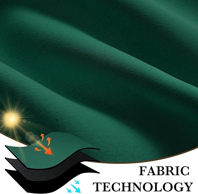 RYB HOME 100% Blackout Short Curtains for Small Window, Thermal Insulated Total Room Darkening Noise Reducing Curtains for Kitchen Bathroom Basement, 42 inches Wide by 48 inches Long, Dark Green