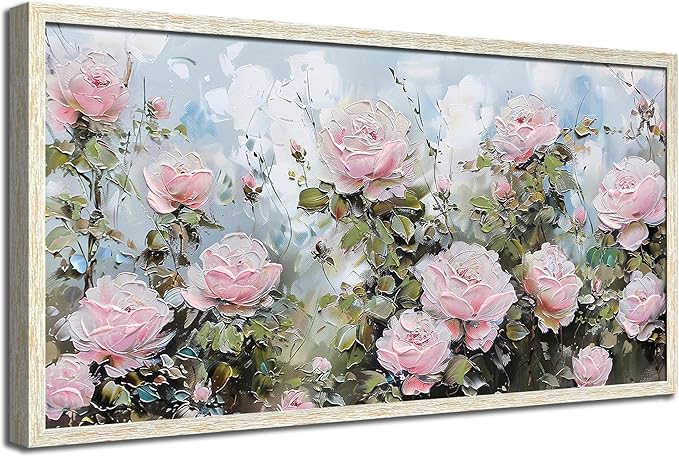 Ardemy Rose Canvas Wall Art for Living Room Floral Framed Pictures Wall Decor Large Paintings Flower Textured Bedroom Artwork Dining Room Home Office Kitchen 48"x24"