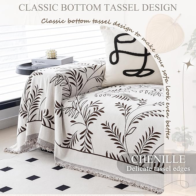 ALIECOM Boho Couch Covers for Sectional Sofa 2 Piece Thick Chenille L Shape Sofa Cover Washable Reversible Couch Cover Blanket Chaise Slipcover Pet Dog Furniture Protector (X-Large, Fashion Black)