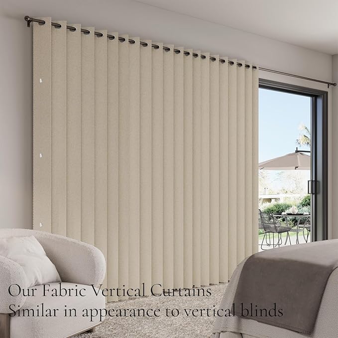 100% Blackout Pleated Curtain with Magnetic Closure, Linen Blackout Curtains 96 Inches Long for Living Room/Bedroom, 1 Panel, W45 x L96, Sand