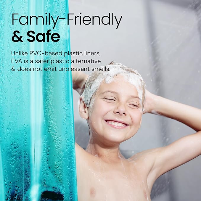 LiBa Bathroom Shower Curtain Premium PEVA Non-Toxic, Green Clear Waterproof Plastic Shower Curtain Liner with Rust Proof Grommets 8G Bathroom Accessories 72x72