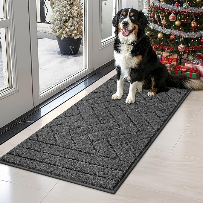 Tindbea Dog Bed Mat,Dirt Trapper Mud for Dogs,Mud for Dogs Large,Absorbent Door Mat Indoor for Muddy Paws,Soft Non-Slip Backing Pet Runner Rug for Inside Floor (20"x48",Charcoal)