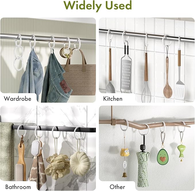 Amazer White Shower Curtain Rings, 24 Pcs Plastic Shower Curtain Hooks, Shower Curtain Hooks Rings for Bathroom Shower Rod, Easy to Snap Closure, O Shape Shower Rings for Curtain