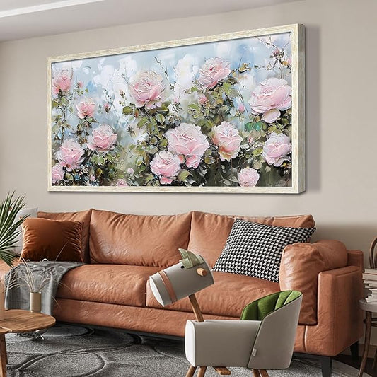 Ardemy Rose Canvas Wall Art for Living Room Floral Framed Pictures Wall Decor Large Paintings Flower Textured Bedroom Artwork Dining Room Home Office Kitchen 48"x24"