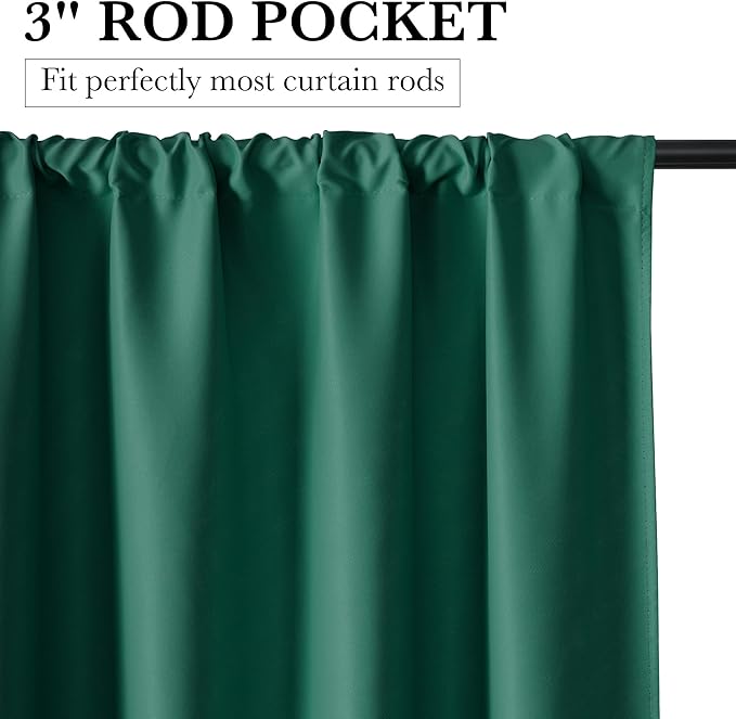 RYB HOME 100% Blackout Short Curtains for Small Window, Thermal Insulated Total Room Darkening Noise Reducing Curtains for Kitchen Bathroom Basement, 42 inches Wide by 48 inches Long, Dark Green