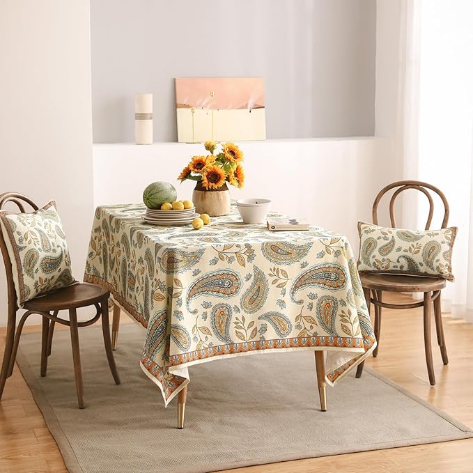 patdrea Designer Vintage French Rectangle Table Cloth,Italian Floral Wrinkle Free Farmhouse Long Tablecloth,Decor Table Cover for Kitchen Dining,Christmas,Tea Party,Thanksgiving,63"x102"-Lysaniya