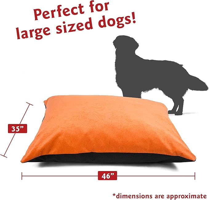 Villa Majestic Pet Comfy Dog Bed Washable Non Slip Pillow Bed for Large Breeds Rectangle 46 x 35 Inch Orange