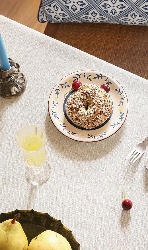 patdrea Designer Linen Vintage Blue Rectangle Tablecloth,Leaves Pattern Anti-Wrinkle Floral Extra Long Table Cloth,French Table Cover for Kitchen Dining,Thanksgiving,Party,63"x110"-Ivar B