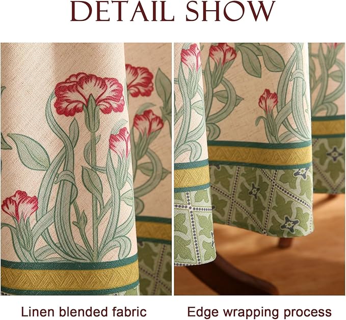 patdrea Designer Vintage Round Table Cloth,Anti-Wrinkle Leaves Pattern Green Tablecloth,Linen Table Cover Fall Decor for Kitchen Dining Christmas,Party,Thanksgiving,Diameter 55"-Cecilia D