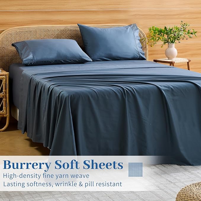 Bedlifes Deep Pocket Sheets 18-24 Inch, California King Size Egyptian Cotton 1000 Thread Count, 4-Piece - Fits Extra Thick Mattresses, Cooling & Breathable (Lake Blue)