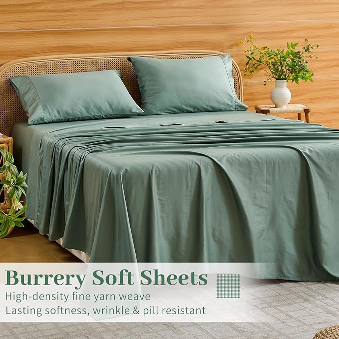 Bedlifes Deep Pocket Sheets 18-24 Inch, California King Size Egyptian Cotton 1000 Thread Count, 4-Piece - Fits Extra Thick Mattresses, Cooling & Breathable (Sage Green)