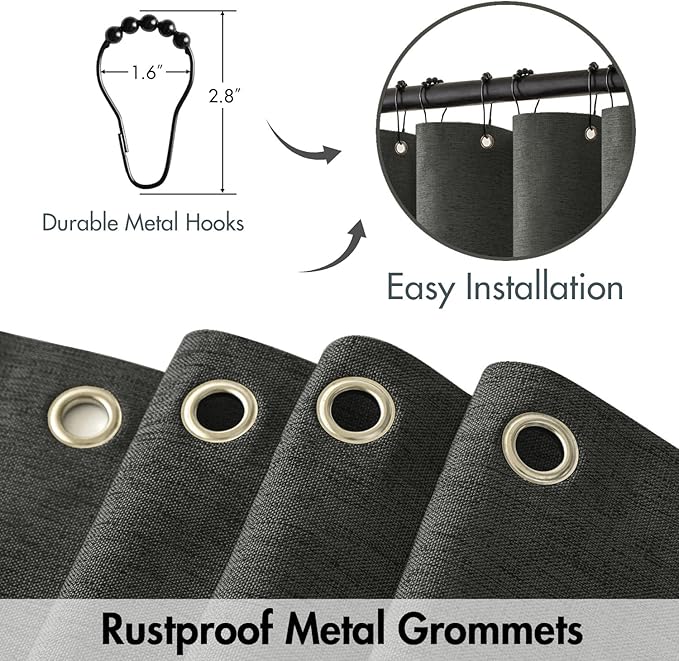 MIULEE Extra Long Linen Shower Curtain 84 Inch Long with 12 Metal Hooks Washable Heavy Fabric Shower Curtain Set Waterproof Thick Cloth Shower Curtain for Bathroom Hotel Bathtub,72 x 84,Charcoal Grey