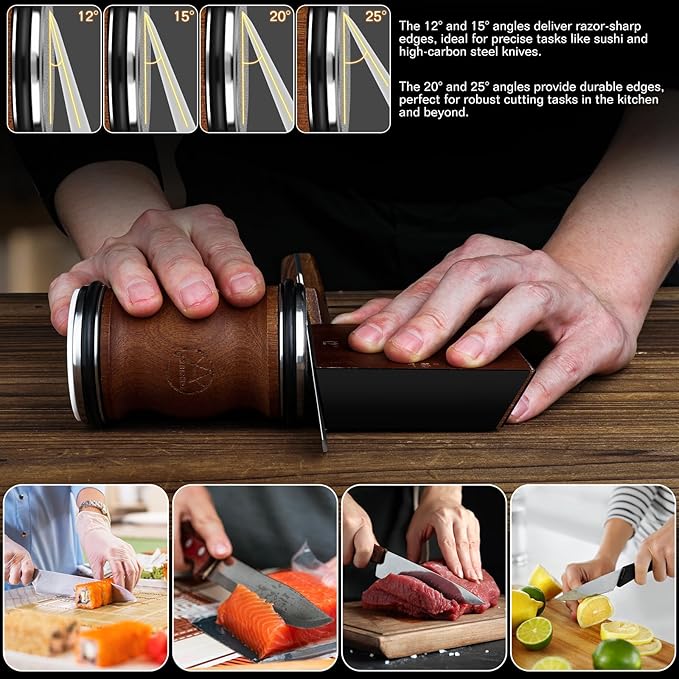 Rolling Knife Sharpener Tool Kit, Multi-Angle Magnetic Roller Sharpeners for Kitchen Knives, Diamond&Ceramic Knife Sharpening System Set, Offers 12&15&20&25 Degree Sharpening