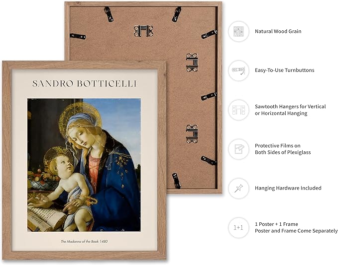 Poster Master Sandro Botticelli Poster - Portrait of A Young Man Print - Italian Art - Renaissance Art - Man in Beretta Hat Art - Portrait Art - Classic Living Room Decor, 11x14 Beige Framed