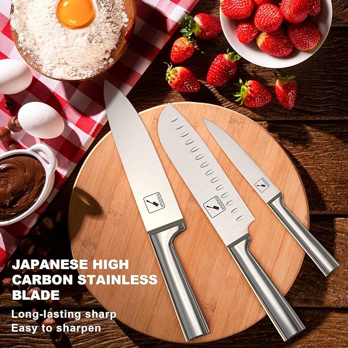 imarku Knife Set - 15PCS Kitchen Knife Set Japanese High Carbon Stainless Steel Knives Set for Kitchen, Dishwasher Safe Ultra Sharp Professional Chef Well Balance Knife Block Set, Black