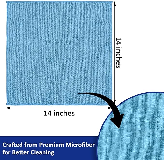 Microfiber Cleaning Cloths (24-Pack), 14" x 14", Ultra Absorbent, Lint-Free, Streak-Free, Reusable, Ideal for Car, Kitchen, Window, and Household Cleaning (Orange/Yellow/Green/Blue)