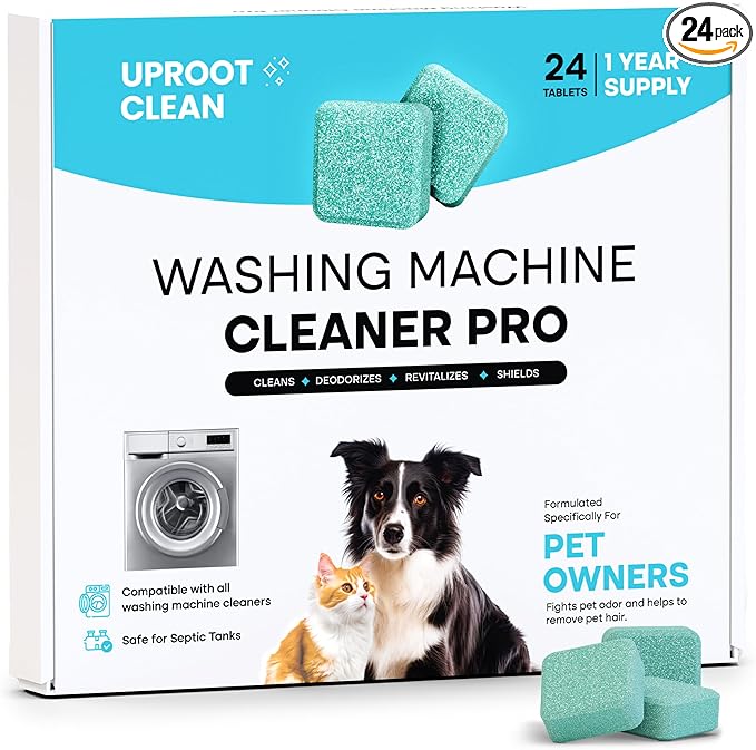 Uproot Clean Washing Machine Cleaner Tablets - 24 Pack for a 12 Month Supply. Formulated for Pet Owners. Compatible with HE, Top & Front Load. Easily Removes Residue, Grime, and Odors. Septic Safe.