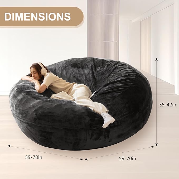 Bean Bag Chair for Adults,6FT Oversize Floor Bean Bags Offers Ample Space for Adults,Memory Foam Giant Bean Bags,Lounger Versatile Design Suits Any Room,Movie Nights,Reading (Gray, 6FT)