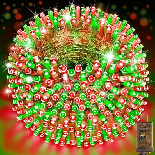SAUIRS 403FT 1000 LED Christmas Lights Outdoor String Lights with 8 Modes Timer Waterproof Fairy Light Plug in for Outside Indoor Party Xmas Palm Tree Yard Wedding Decorations(Red and Green)