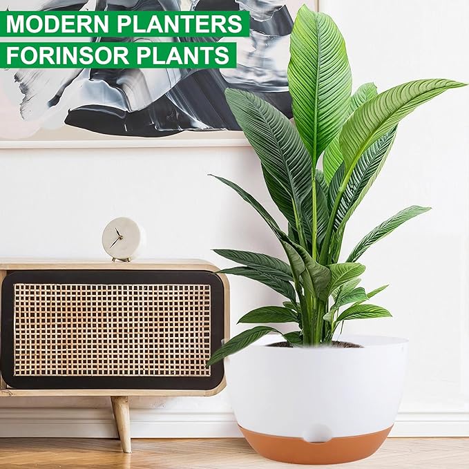 4 Pack Self Watering Pots for Indoor,8 Inch Plant Pot Outdoor Plastic Flower Pot with Drainage and Saucers(White)