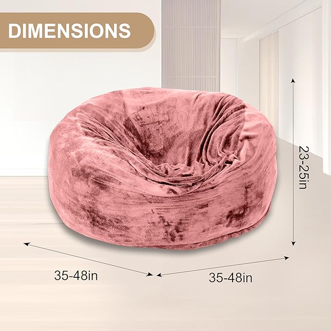 Bean Bag Chair for Adults,4FT Oversize Floor Bean Bags Offers Ample Space for Adults,Memory Foam Giant Bean Bags,Lounger Versatile Design Suits Any Room,Movie Nights,Reading (Pink, 4FT)