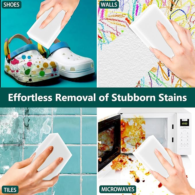 100 Pack Magic Sponge Erasers, Melamine Sponge Foam Bulk, Household Cleaning Supplies Kitchen Dish Sponges Multi Purpose Cleaner, Bathroom, Shower, Shoe, Car, Window, Wall Cleaner