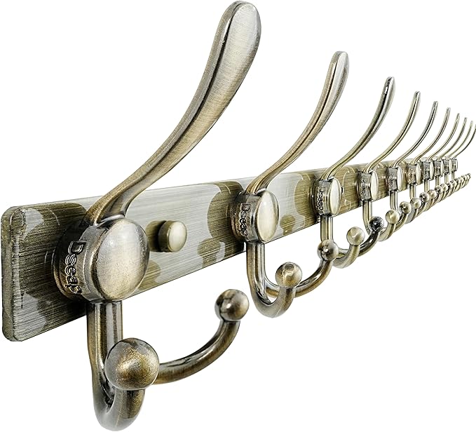 Dseap MaxStrong 2.0 Coat Rack Wall - 37” Long 10 Tri Hooks - Ultra Heavy-Duty Stainless Steel Wall Mount Coat Hanger, Hook Rail for Clothes Hats Jacket Towels Bronze