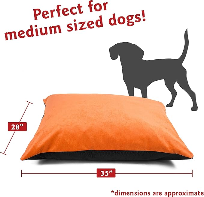 Majestic Pet Rectangle Medium Dog Bed Washable – Non Slip Comfy Pet Bed – Dog Crate Bed Super Value Pillow Dog Bed – Dog Kennel Bed for Sleeping - Dog Bed Medium Breed 35 x 28 Inch – Villa Orange