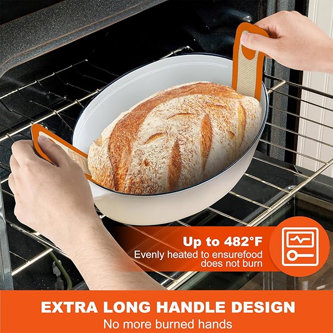 Silicone Bread Sling Dutch Oven Liner, Non-Stick & Easy Clean Reusable Oval Silicone Bread Sling Baking Mat, Easy to Transfer Sourdough Bread - 2 Orange Set