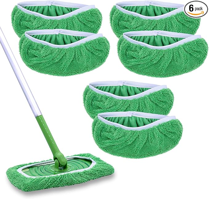 Reusable Mop Pads Compatible with Swiffer Sweeper Mop, Washable Wet Mop Pads Refills, Dry Sweeping Cloths, Microfiber Mops for Floor Cleaning -6 Pack