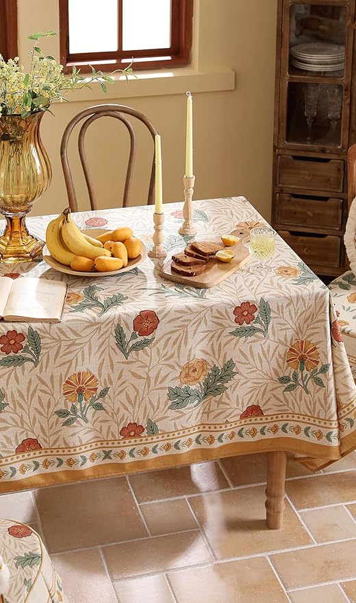 patdrea Designer Linen Small Tablecloth for Square Table,Vintage Durable Floral Pattern Table Cloth,Dacorative Cover for Kitchen Dining,Parties Christmas,Thanksgiving,Party,55"x55"-Cornflowers