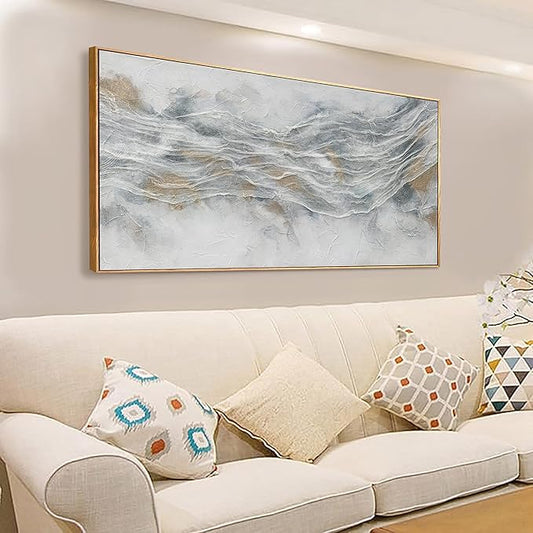 Abstract Wall Art Framed Home Artwork Decor Simple Modern Art Pieces With Gold And Gray Textures Modern Minimalist Canvas Painting Living Room Decor For Bedroom Office Wall Decor 24"X 48"