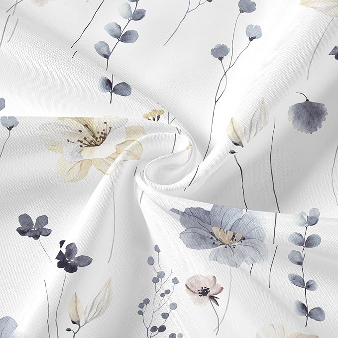 Gibelle 3 in 1 Shower Curtain Set, Grey Watercolor Floral Bath Curtain and PEVA Liner Set with 12 Double Sided Steel Hooks, Waterproof Fabric Bathroom Curtain 72x72