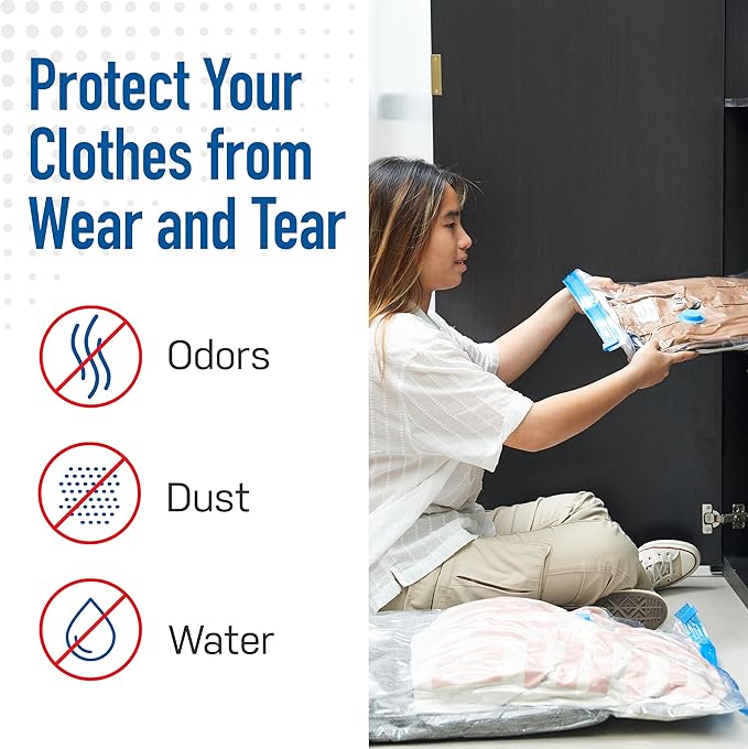 6 Pack Variety Vacuum Storage Bags for Comforters, Blankets & Clothes – Vacuum Sealed Compression Bags with Hand Pump – Space Saver Storage Bags for Bedding,Moving, Travel & Organization (2S, 2M & 2L)