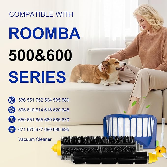 Funmit Parts Replacement for Roomba 500 600 Series 595 585 564 690 692 694 Vacuum Cleaner Accessories- Includes 6 Filter, 6 Side Brush and 3 Bristle Brush