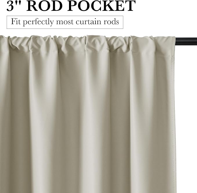 RYB HOME 100% Blackout Short Curtains for Small Window, Thermal Insulated Total Room Darkening Noise Reducing Curtains for Basement Bathroom Basement, 29 inches Wide by 45 inches Long, Natural