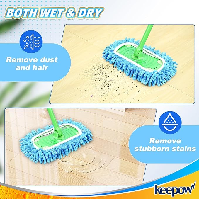 KEEPOW Reusable Microfiber Mop Pads Compatible with Swiffer Sweeper & Mop Deluxe 2-in-1, Wet & Dry Mopping Cloths for All Floors, Compatible with Swiffer Dry Sweeping Cloths for Cleaning (6 Pack)
