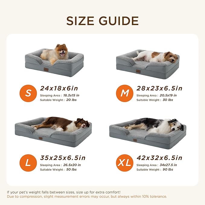 Bedsure Self Warming Orthopedic Dog Bed Medium Size Dogs - Washable Medium Dog Bed Waterproof, Comfort Pet Couch with Removable Cover, Pets Sofa with Nonskid Bottom, Brown, Non-Electric