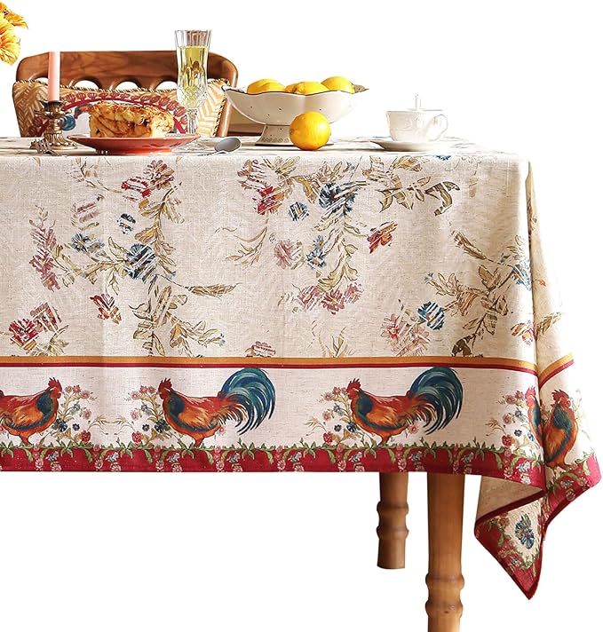 patdrea Designer Small French Rectangle Tablecloth,Red Vintage Linen Animals Pattern Breathable Tablecloths,Decor Floral Table Cover for Kitchen Dining Christmas,Thanksgiving,55"x71"-Townlife E