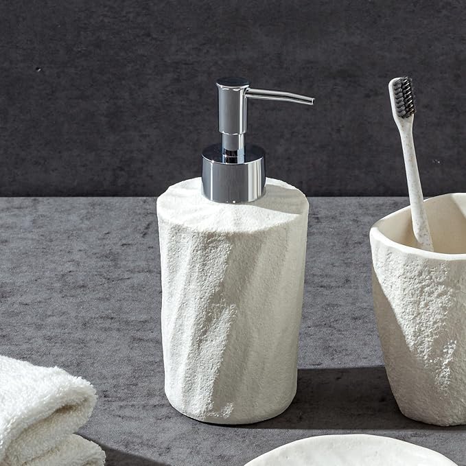 Soap Dispensers 340mL 11.5 OZ, 2 PCS Luxurious Hand Dish Lotion Shampoo Soap Dispenser Jar, Natural Stone Look Soap Pump Bottles for Kitchen Bathroom Countertop (White)