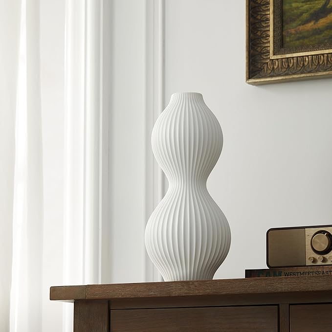 RONDURE 15.8" Modern Ceramic Table Lamp, Fully Dimmable Modern Bedside Lamps for Bedroom, Living Room and Nightstand, White Translucent Ceramic Shade, Warm Ambient Lighting, Corded, Bulb Included