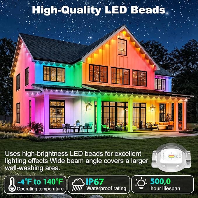 400FT Permanent Outdoor Lights Waterproof with Smart App Control Remote,DIY Scene Modes,Music Sync hronization,Eaves Lights for Garden Decor,Deck,Christmas