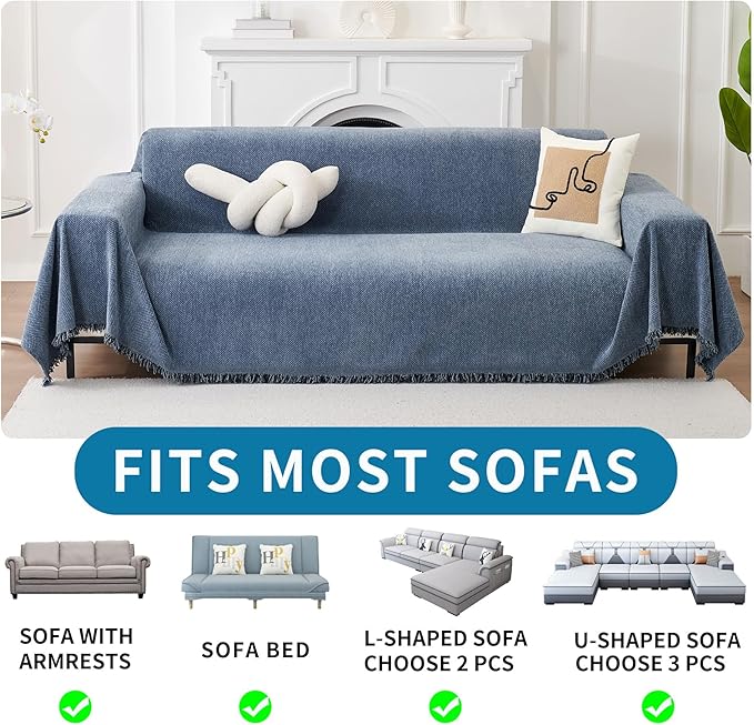 HAOMAIJIA Non Slip Couch Cover Sofa Covers for 3 Cushion Couch Washable sectional Couch Covers for Dogs pet Furniture Protector Couch Cover Blanket for Living Room (Blue, 71"x134")