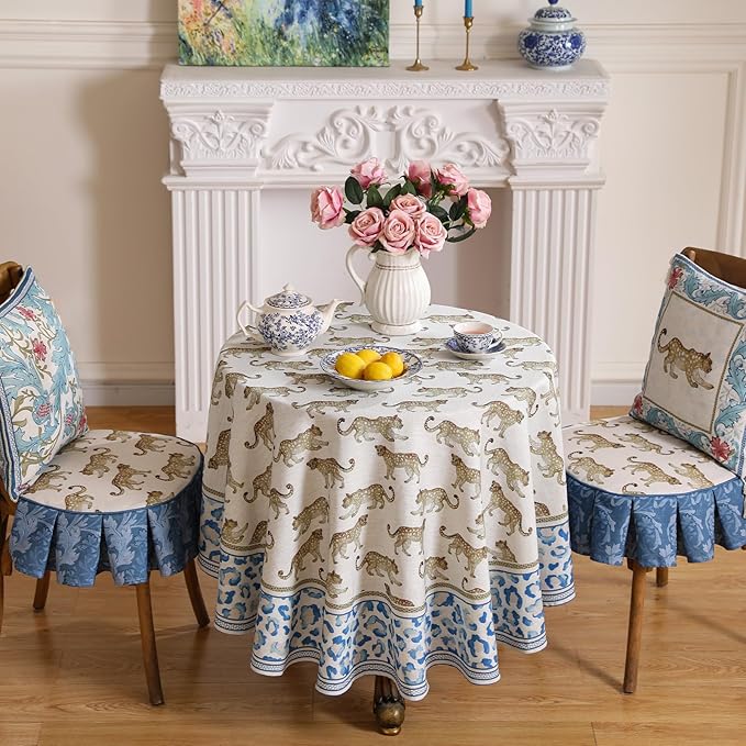 patdrea Designer Linen Table Cloth for Round Table,Leopard Animal Soft Breathable Tablecloth,Dacorative Cover for Kitchen Dining,Parties,Christmas,Thanksgiving,Tea Party,Diameter 67"-from