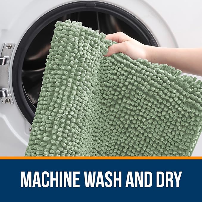 OLANLY Bathroom Rugs 34x21, Extra Soft Absorbent Chenille Bath Rugs, Rubber Backing Quick Dry, Machine Washable Bath Mats for Bathroom Floor, Tub and Shower, Home Decor Accessories, Sage Green