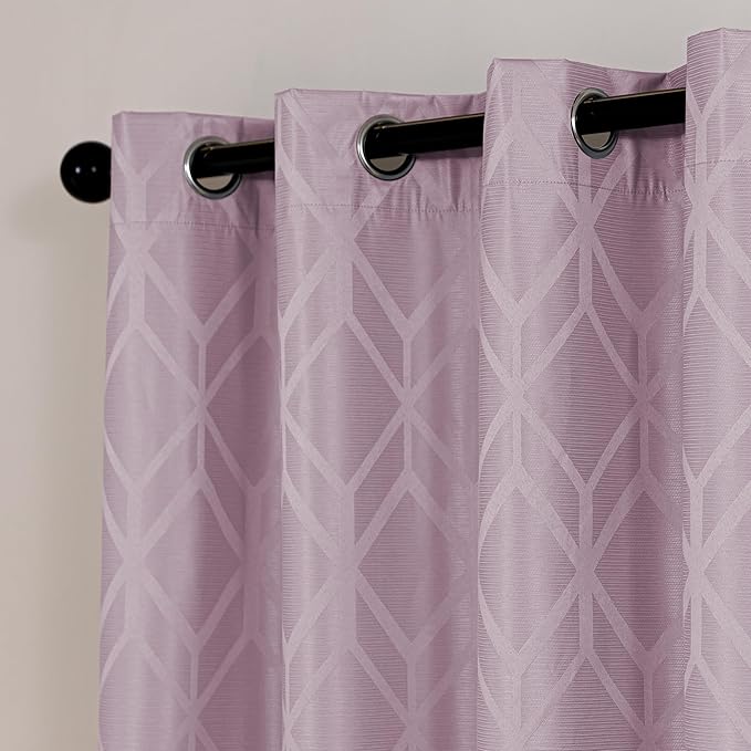 Amazon Basics Jacquard 2-Piece 100% Blackout Curtains, Living Room and Bedroom Drapes, Thermal Insulated Window Treatment, 42"x95", Pink
