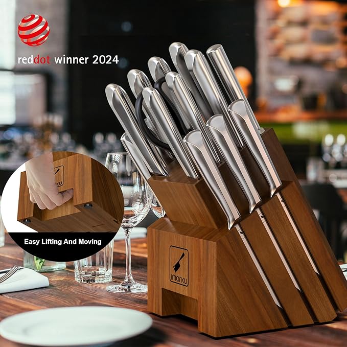 imarku Knife Set, 16PCS High Carbon Stainless Steel Kitchen Knife Set with Block Ultra Sharp Knife Block Set, Japanese Knife Set with Dotted Non-slip Ergonomic Handle, Best Gifts
