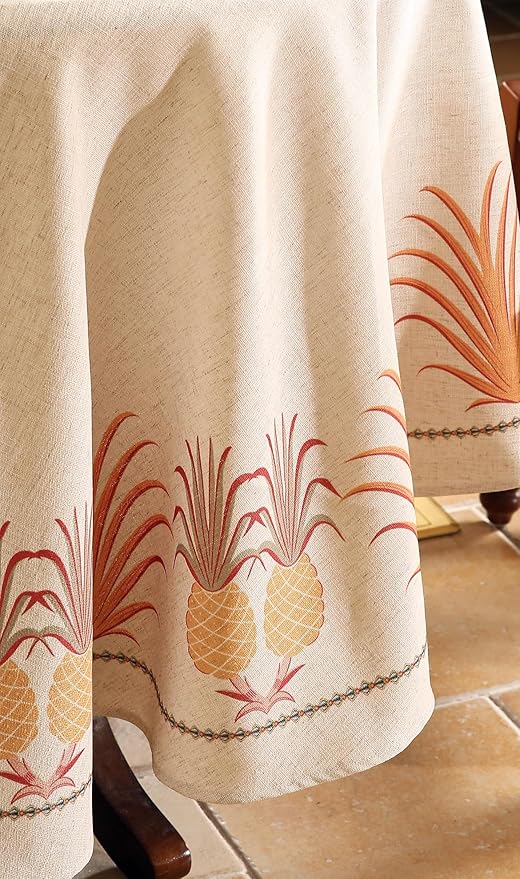 patdrea Designer Tablecloth for Round Table,Pineapple Pattern Linen Tablecloths,Fall Decoration Table Cover for Kitchen Dining Christmas,Tea Party,Thanksgiving,Diameter 67"-Pineapple B