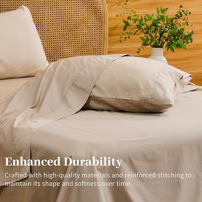 Bedlifes Deep Pocket Sheets 18-24 Inch, King Size Egyptian Cotton 1000 Thread Count, 4-Piece - Fits Extra Thick Mattresses, Cooling & Breathable (Linen)