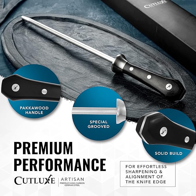 Cutluxe Honing Rod, Knife Sharpener Rod – 10" Honing Steel – Ergonomic Handle Design, Grilling Gifts for Men – Artisan Series